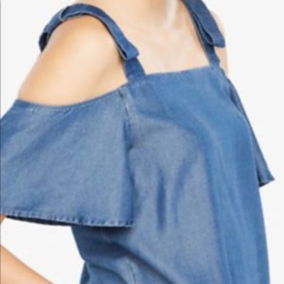 Ann Taylor Chambray Bow Cold Shoulder Blouse - Picture 3 of 3